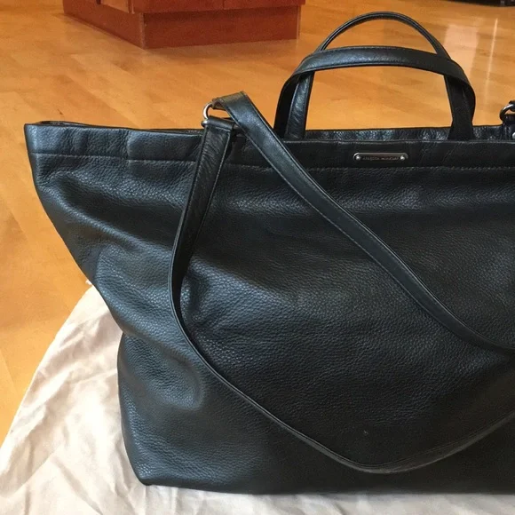 REBECCA MINKOFF | Large Black Leather Tote / Weekender Bag - Picture 2 of 16